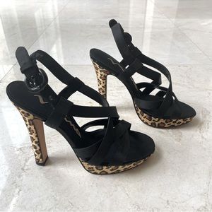 Mia black and animal print satin sandals size 7.5